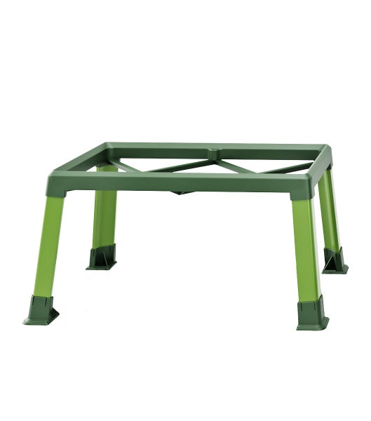 Grünes Untergestell für Komposter aus Kunststoff mit vier Beinen.