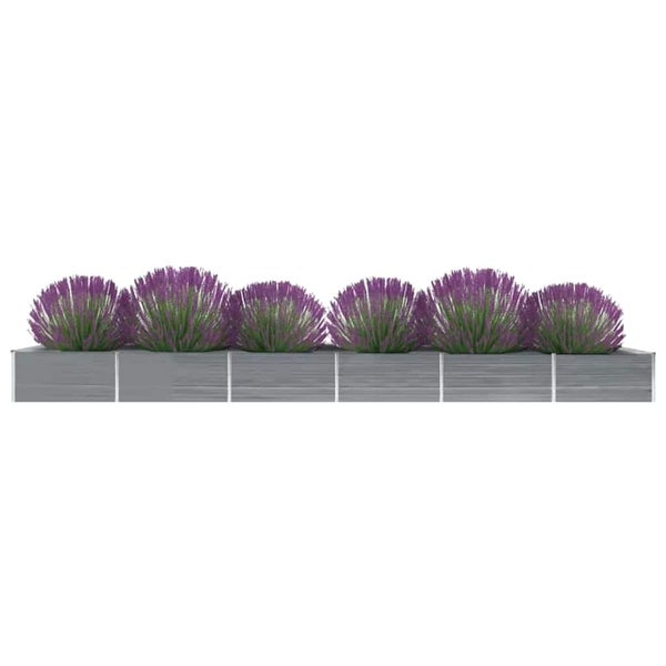 Detailaufnahme der Eckverbindung eines Hochbeets aus Metall mit Wellblechprofilen und Schrauben.