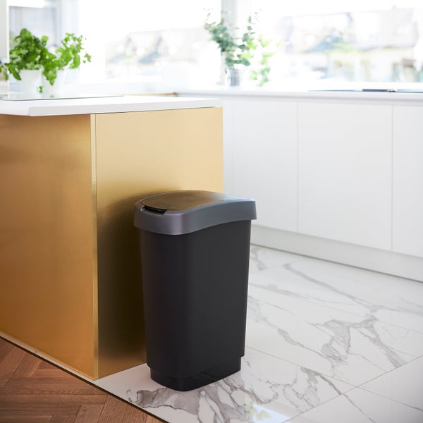 PROREGAL Klassischer Abfalleimer Für Innenbereich 50 Liter HxBxT 60 x 29,8 x 40 cm Kunststoff Schwarz-Silber