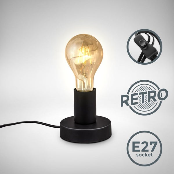 Nachttischlampe - mit Schalter, retro, max. 10W, 1-flammig, E27 Fassung, schwarz