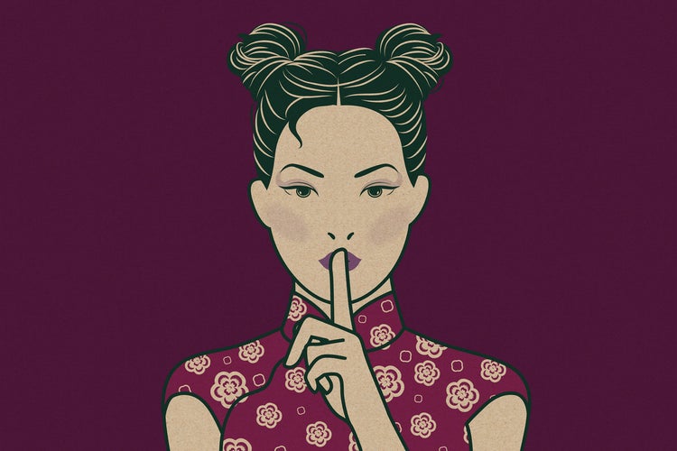 Illustration einer Frau mit erhobenem Finger zum Zeichen der Stille