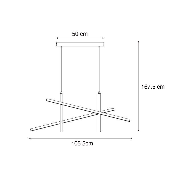 Technische Zeichnung einer Pendelleuchte mit den Maßen 50 cm, 105,5 cm und 167,5 cm.