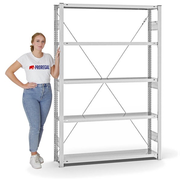 PROREGAL Fachbodenregal Stecksystem T-Profil Heavy-Duty Grundregal HxBxT 200 x 130 x 30 cm 5 Ebenen Fachlast 300 kg Einseitig Nutzbar Lichtgrau