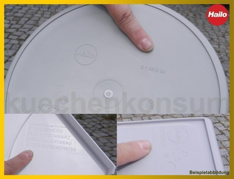 Hailo Ersatzteil aus Kunststoff für Abfallsammler mit eingeprägten Modellnummern und Hailo Logo.