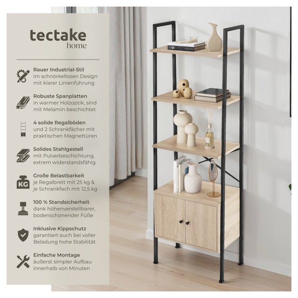 Regal mit vier Ablageflächen und zwei Schrankfächern im Industriedesign