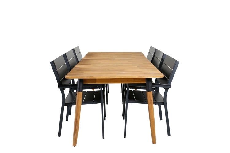 Julian Gartenset Tisch 100x210cm und 6 Stühle Levels schwarz, natur. 100 X 210 X 75 cm