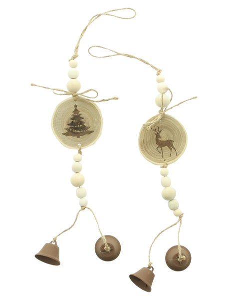 FRANK FLECHTWAREN | Winterhänger Rentier & Tanne, 2er Set, ca. 7 x 3,5 x 40 cm, EICHE, METALL, HANF,