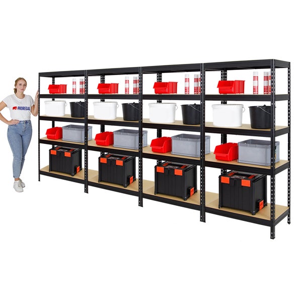 PROREGAL Mega Deal 4x Schwerlastregal Rivet HxBxT 180 x 90 x 45 cm Fachlast 250 kg Schwarz