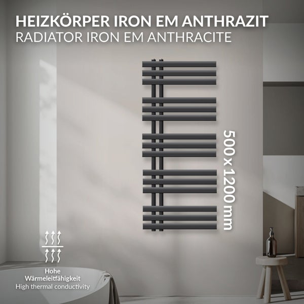 ECD Germany Iron EM Design Badheizkörper - 500 x 1200 mm - Anthrazit - Designheizkörper Paneelheizkörper Heizkörper Handtuchwärmer Handtuchtrockner Heizung Radiator
