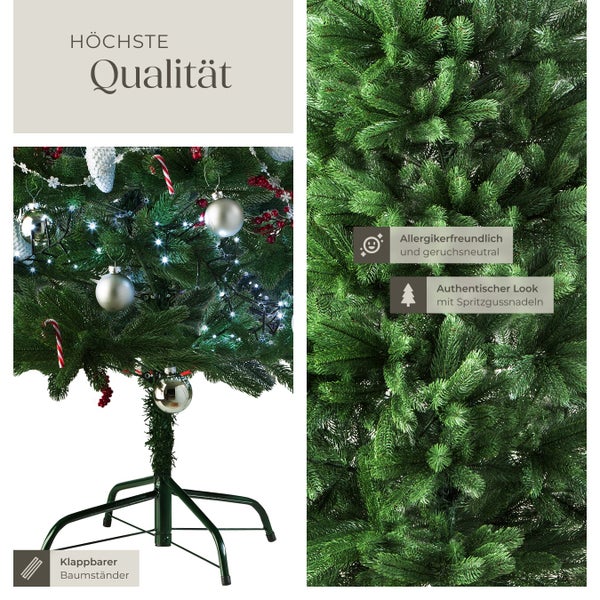 Künstlicher Weihnachtsbaum mit Klappbaumständer, allergikerfreundlich und geruchsneutral, authentischer Look mit Spritzgussnadeln.