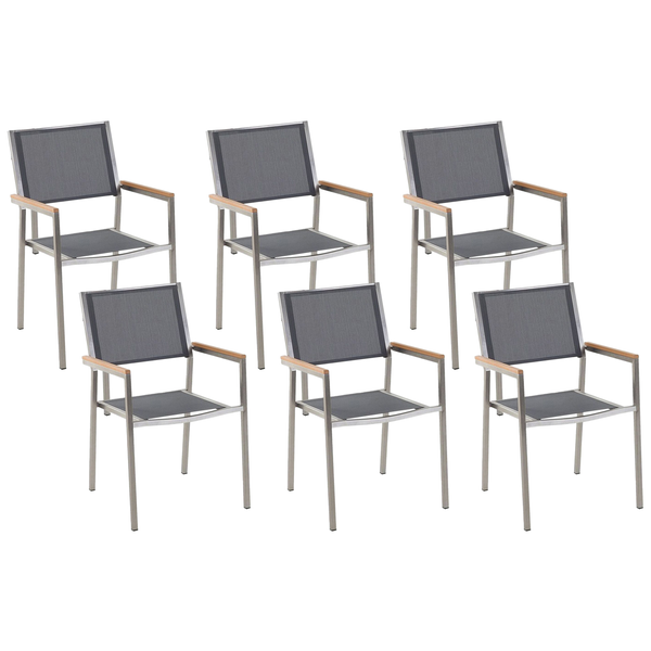 Gartenstuhl 6er Set GROSSETO Edelstahl Grau