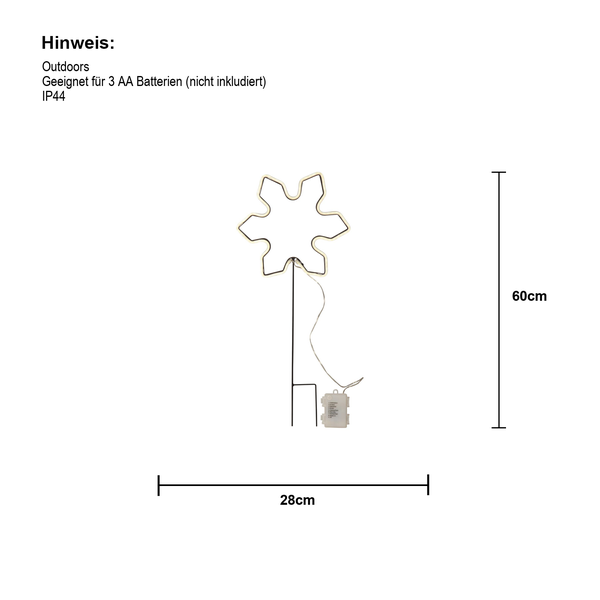 Schneeflocke Leuchtdekoration für den Außenbereich, 60 cm hoch
