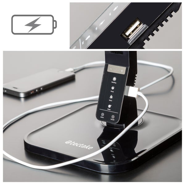 tectake  Schreibtischlampe, LED, dimmbar, klappbar, 14W inklusive USB-Anschluss schwarz