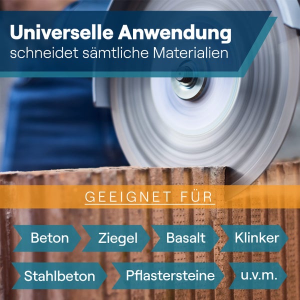 WERKSTEIN Extrem langlebige Diamantscheibe 230mm x 22,23mm x 10mm I Universal Diamanttrennscheibe 230 mm zum Schneiden von Stein, Beton, Ziegel uvm. I Trennscheibe 230 Beton für Winkelschleifer