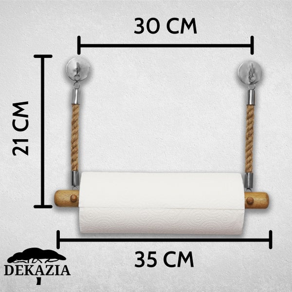 DEKAZIA® Küchenrollenhalter Holz Juteseil | 100%-fest durch Bohren und Schrauben | Küchenrollenhalter Holz | Wandrollenhalter Küche | Küchenpapierhalter | Papierrollenhalter Wand