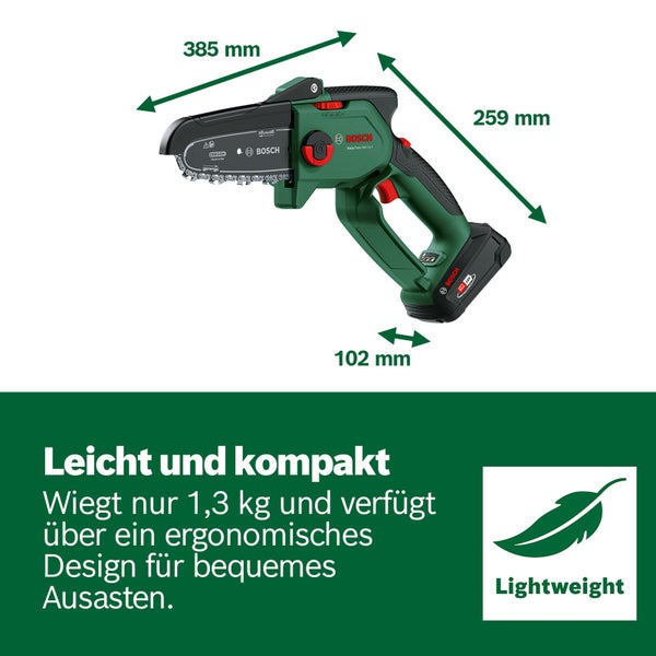 Bosch EasyChain 18V-15-7 Akku-Kettensäge mit Abmessungen