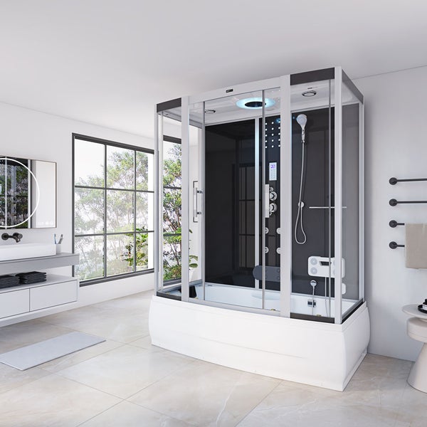 Home Deluxe - Dampfdusche DIAMOND BIG - Schwarz, Maße: 190 x 100 x 220 cm - inkl. Radio, Regendusche und komplettem Zubehör I Dampfsauna, Badewanne, Whirlpool, Dusche