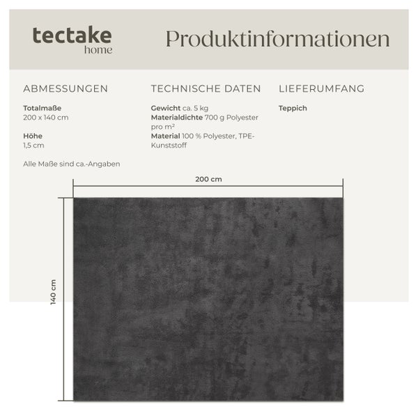 Kurzflorteppich tectake rutschfeste Unterseite verschiedene Größen und Farben 140 x 200 cm