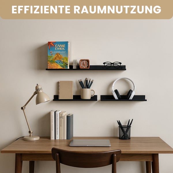 BERLINLODGE Wandregal Metall 3er Set | Matte Schwarz  | Schweberegal Wandboards Bücherregal 3-Teiliges Hängeregal, Wanddeko und Ablage