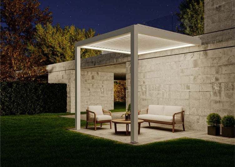 Huun Pergola Mezzo wandmontiert aus Metall in Weiß 3x3m