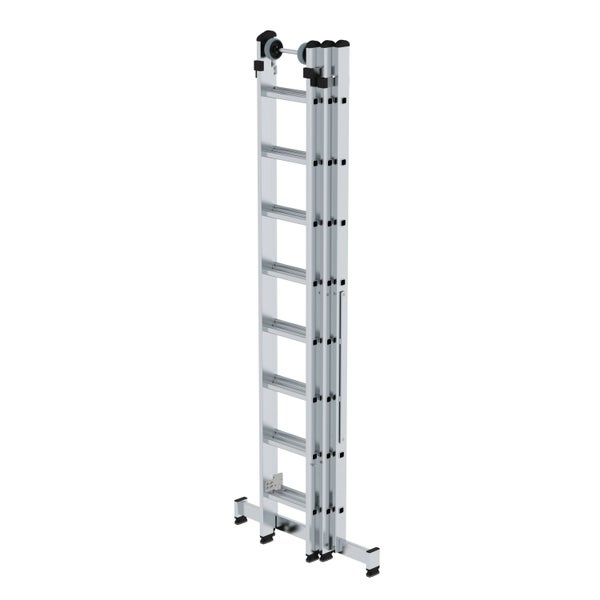 PROREGAL Sprossen-Mehrzweckleiter 3-Teilig mit Traverse und Wandlaufrollen 3 x 8 Sprossen