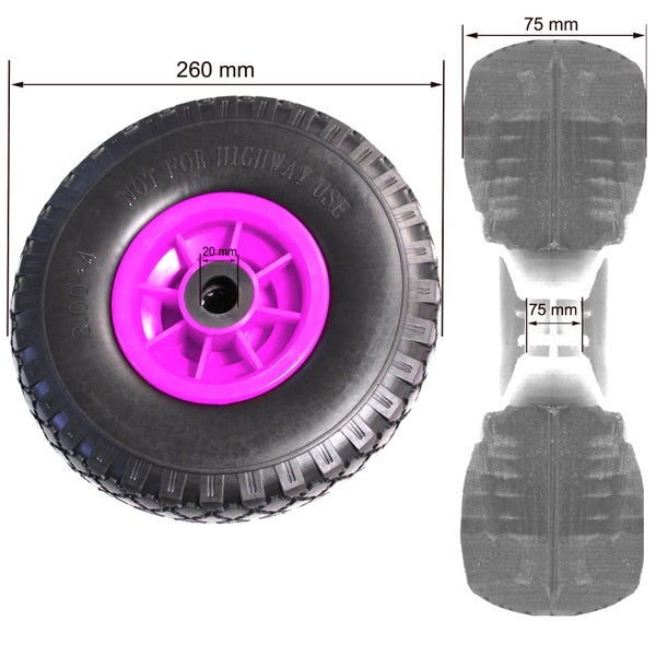 Rad mit den Maßen 260 mm, 75 mm und 20 mm für Schubkarren
