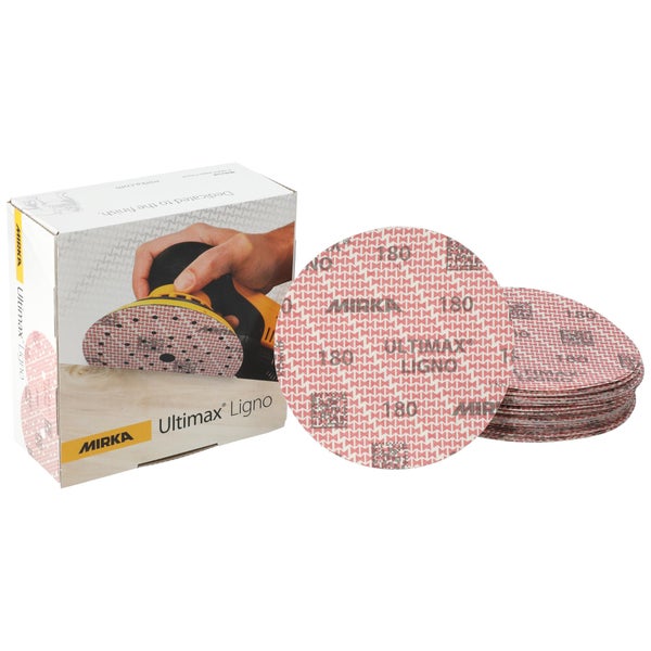 Mirka Ultimax Ligno Ø 150mm Schleifscheiben Klett Multifit / Korn 180 / 100 Stück / Multi-Lochung / zum Schleifen von Holzoberflächen