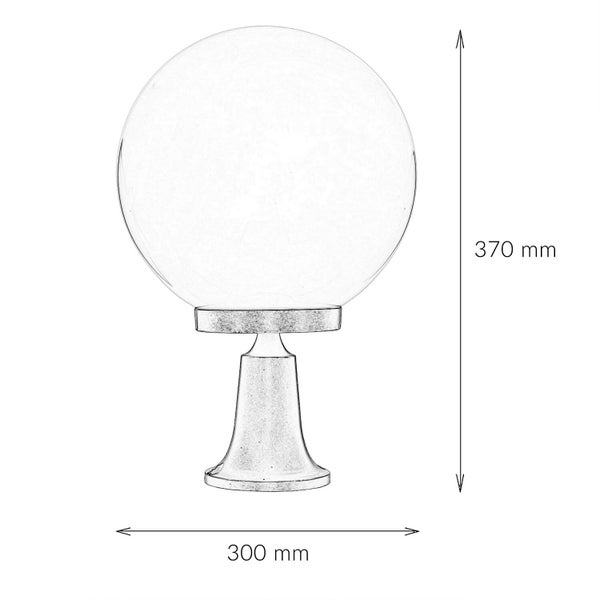 Technische Zeichnung einer Kugelleuchte mit den Maßen 370 mm Höhe und 300 mm Breite.