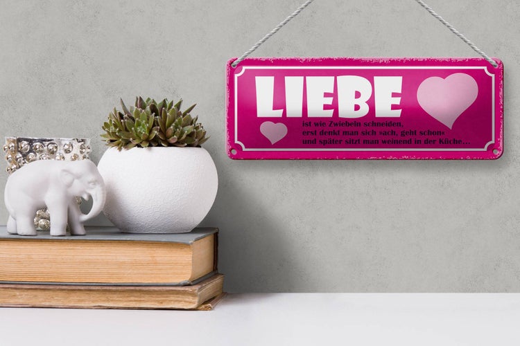 Blechschild Spruch 27x10cm Liebe ist wie Zwiebeln schneiden Dekoration