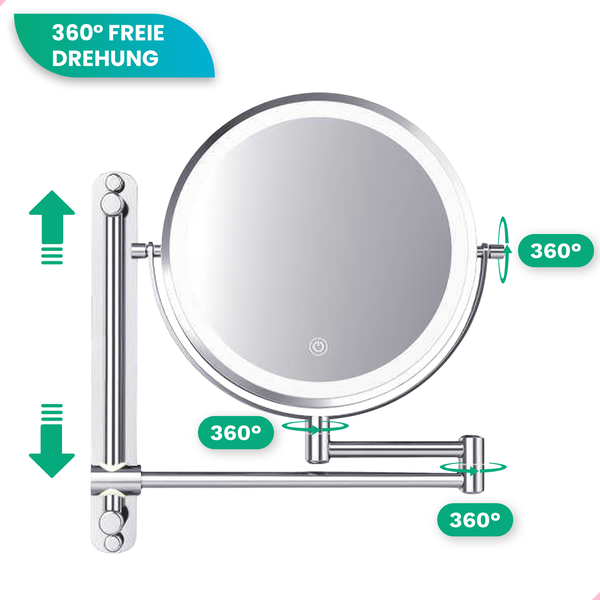 Mirlux Make Up Spiegel mit LED Beleuchtung, Kosmetikspiegel 7X Vergrößerung Rund Wandmodell Chrom