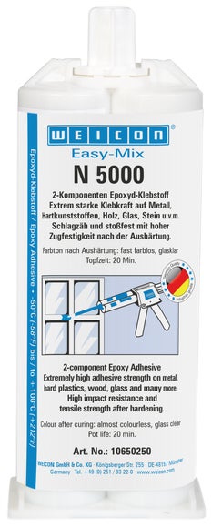 WEICON Easy-Mix N 5000|Epoxid-Klebstoff für optisch anspruchsvolle Verbindungen|50 ml|fast farblos, glasklar