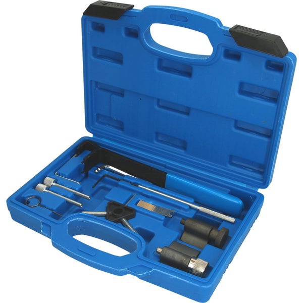Motor-Einstellwerkzeugsatz im blauen Werkzeugkoffer