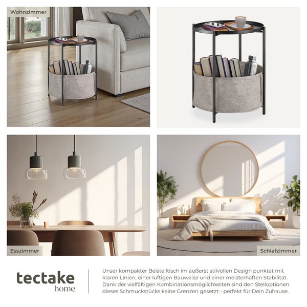 Dekorativer Beistelltisch mit Ablage und Stoffkorb für Wohnzimmer, Esszimmer und Schlafzimmer