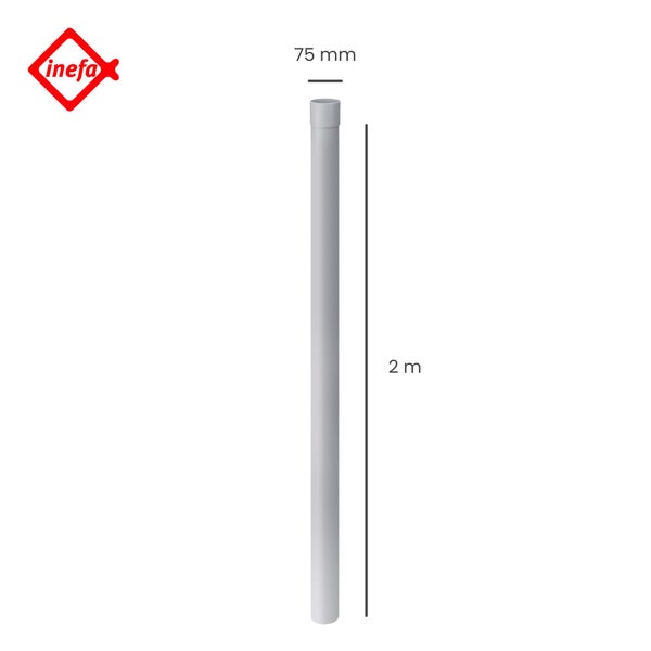 Inefa Fallrohr aus Kunststoff, Durchmesser 75 Millimeter, Länge 2 Meter, grau.
