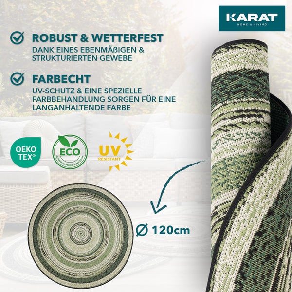FLOORDIREKT Outdoorteppich - Wetterbeständiger Außenteppich - Zoe - Rund - Grün - ⌀120 cm