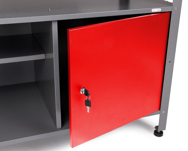 Ondis24 Werkstatt Set Klaus 120 cm 1 Schrank LED rot, Werkstatteinrichtung, Werkbank