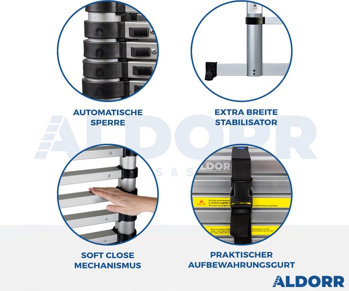 ALDORR Home - 4,40M Teleskop-Klappleiter aus hochwertigem Aluminium - Mehrzweckleiter