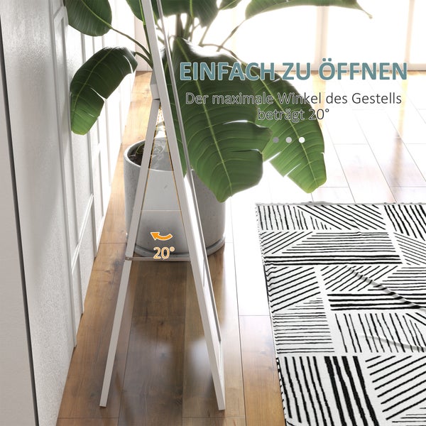 HOMCOM Standspiegel, Ganzkörperspiegel mit Ständer, freistehender Wandspiegel, Ankleidespiegel, Garderobenspiegel für Schlafzimmer, Flur, Alu, Weiß, 37 x 157 cm