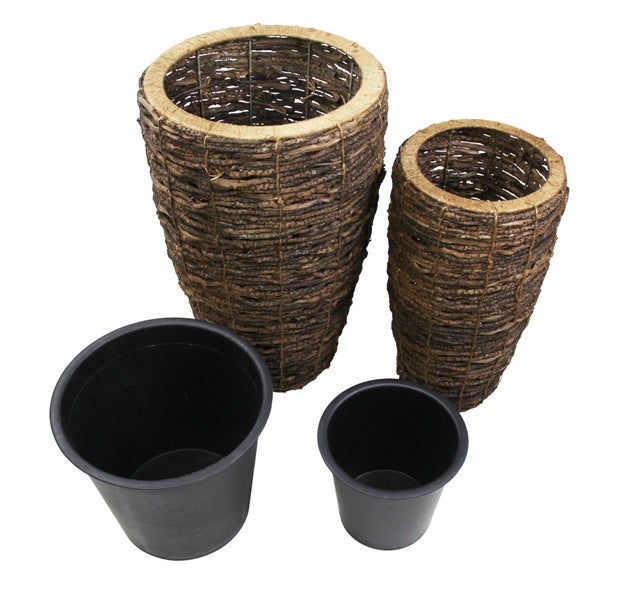 FRANK FLECHTWAREN | Übertopf Coconut, 2er Set, HOLZ, METALL, Ø 25 x 45 cm, Einsatz Ø 18 x 19 cm, Ø 35 x 55 cm, Einsatz Ø 27 x 26 cm
