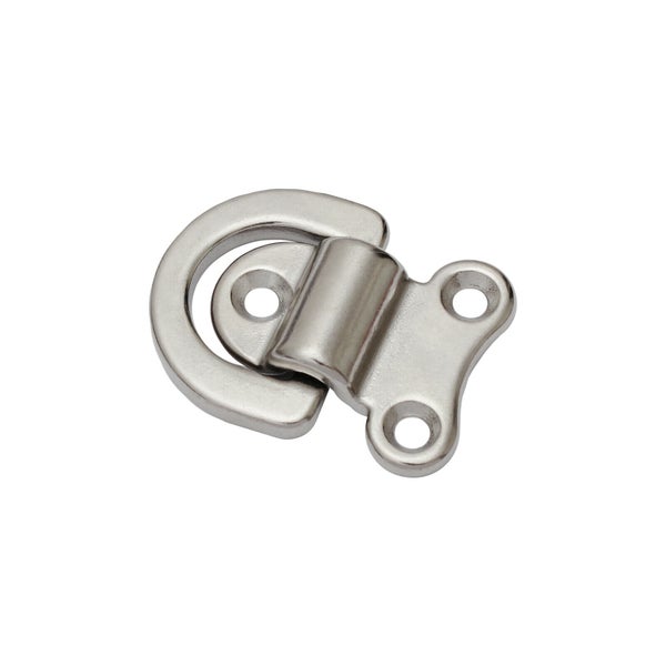 Klappbare Augplatte aus Edelstahl mit drei Befestigungslöchern für die Montage an Wand oder Boden.