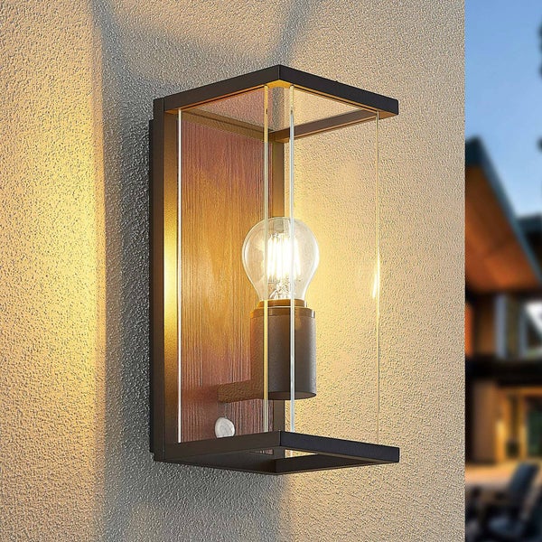 Lucande Wandleuchte außen Elwin mit Bewegungsmelder (spritzwassergeschützt (Modern) in Schwarz aus Aluminium (1 flammig, E27) - Wandlampe für Außenwand/Hauswand Haus Terrasse und Balkon