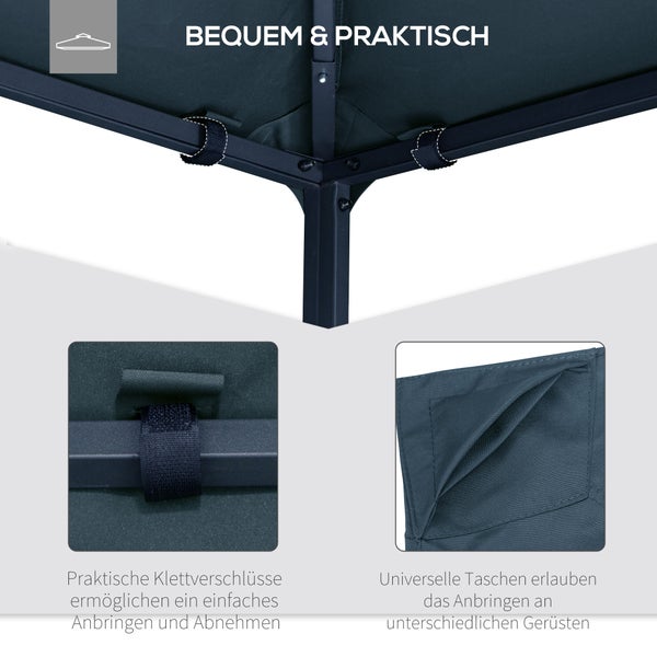 Outsunny Ersatzdach für Gartenpavillon, 3 x 3 m, Sonnenschutz Polyester, Dunkelgrau
