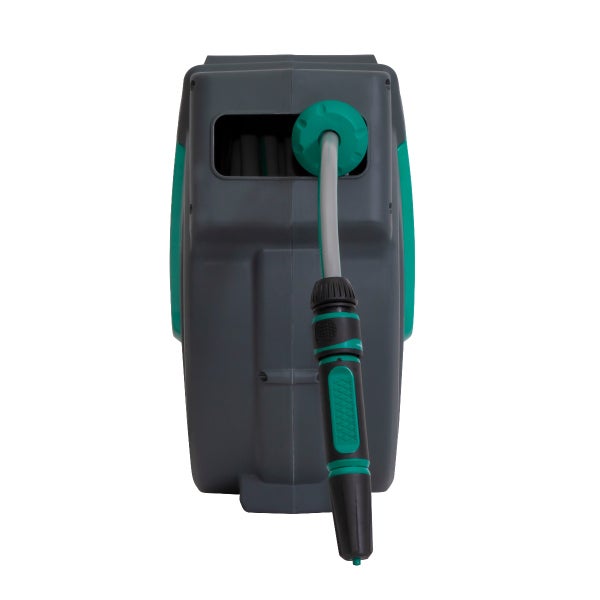 VONROC Schlauchtrommel Gartenschlauch als Schlauchaufroller 25 Meter - Wasserschlauch 180 drehbar als Schlauchbox inkl. Schlauchhalter Wand & Einzugautomatik - Grün