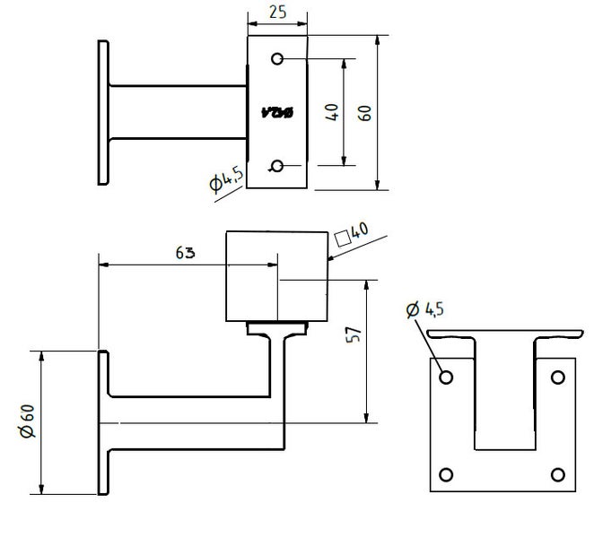 Treppengeländerhalter schwarz - Quadratisch