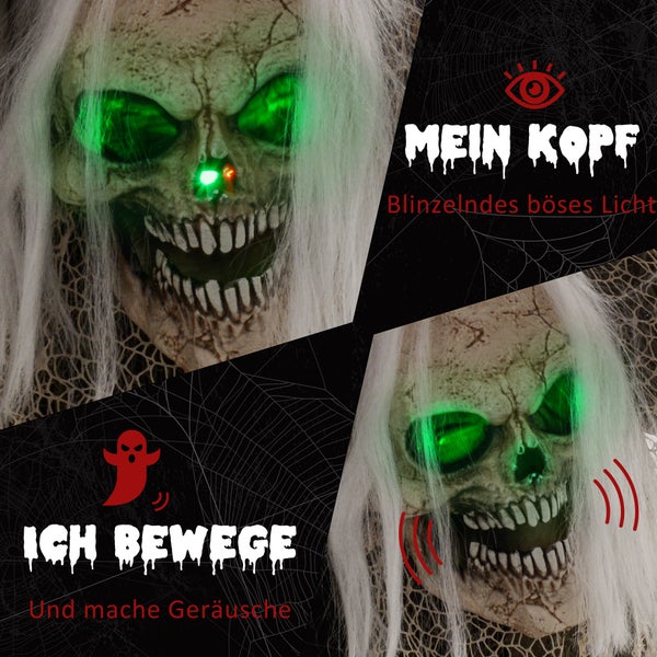 HOMCOM 160cm Halloween Dekoration stehendes Skelett mit LED-Lichter, Soundfunktion, Haustür Deko mit verstellbare Arme, Garten Dekofigur in Lebensgröße für Party