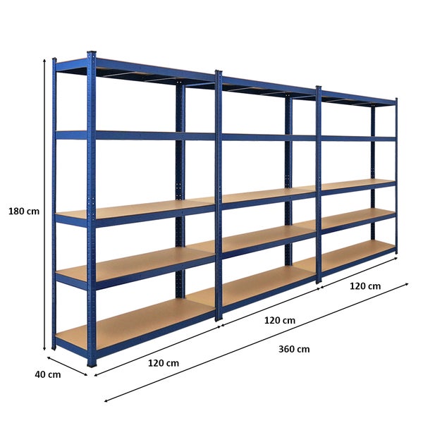 PROREGAL Mega Deal 3x Schwerlastregal Ragnar HxBxT 180 x 120 x 40 cm Fachlast 175 kg Blau Garagenregal Kellerregal Werkstattregal Steckregal