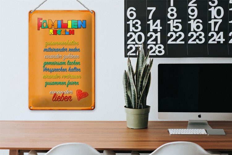 Blechschild Spruch 20x30cm Familien Regeln Schild