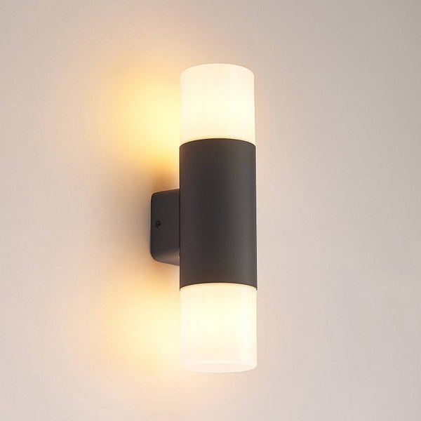 Lindby Wandleuchte außen Tabyn (spritzwassergeschützt (Modern) in Schwarz aus Aluminium (2 flammig, E27) - Außenwandleuchten Wandlampe Led Außenlampe Outdoor für Außenwand/Hauswand Haus