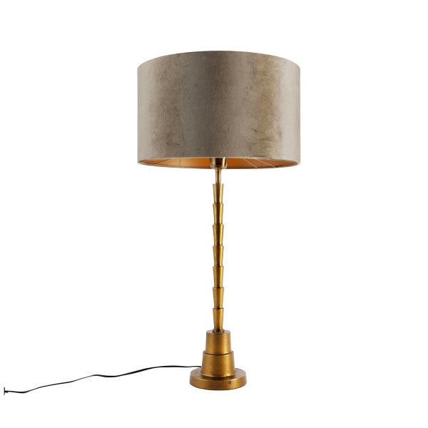 Tischleuchte mit Stoffschirm und goldenem Metallfuß