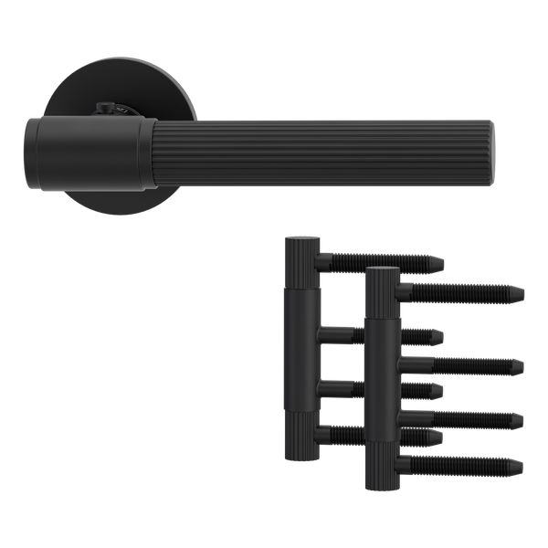 Türklinke und Türband Set, geriffeltes Design, matt schwarz.
